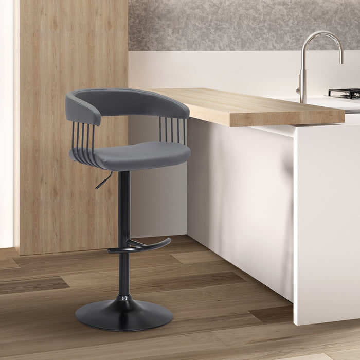 Tabouret bar Java en tissu de cuir végétalien et en métal avec siège pivotant et réglable - gris