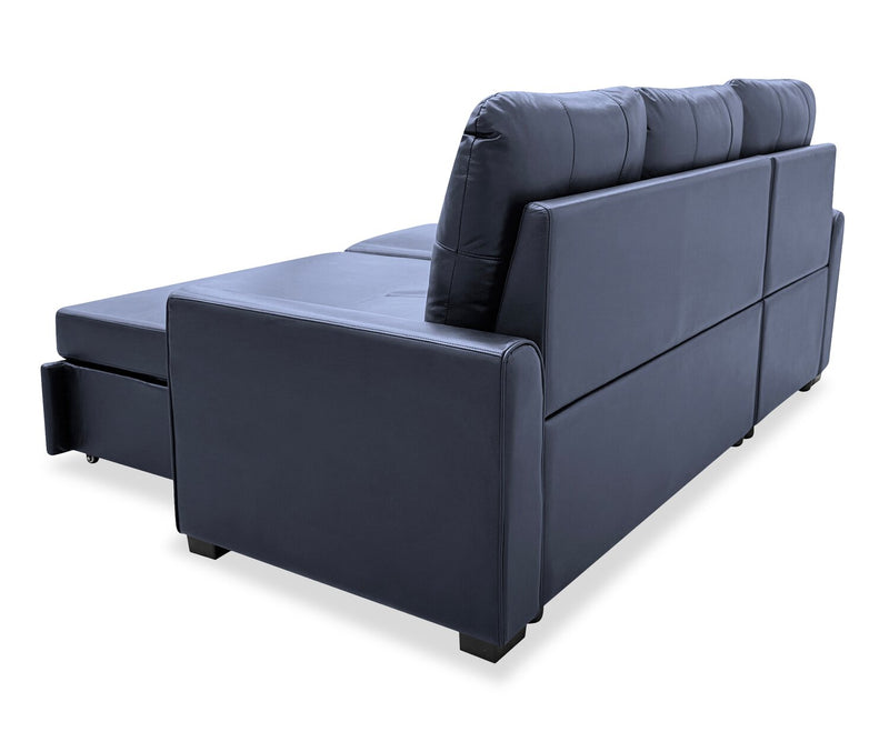 Sofa-lit sectionnel de gauche Carter 2 pièces en tissu d’apparence cuir avec fauteuil long de rangement - noir