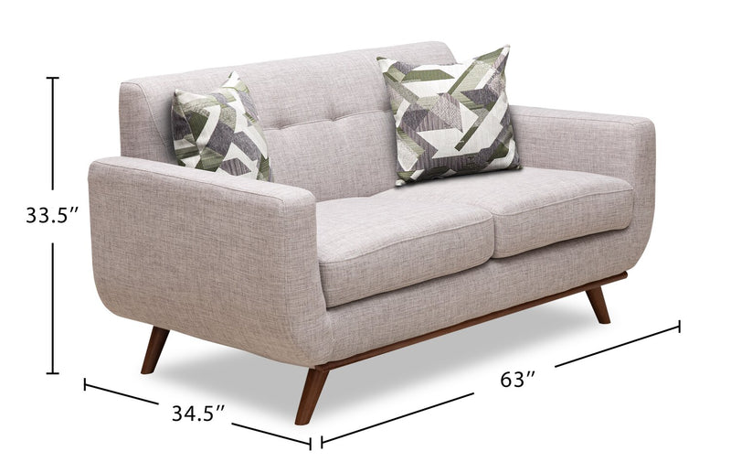 Causeuse Freeman de Kort & Co. de 63 po en tissu d’apparence lin avec pattes en bois et coussins de dossier capitonnés - blanc colombe