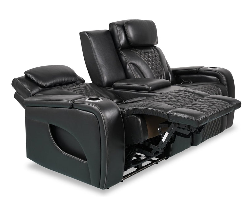 Causeuse de massage à inclinaison électrique Elite de 74 po en cuir véritable avec appuie-têtes électriques et accoudoirs de rangement - noire