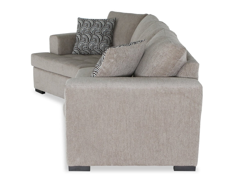 Sofa-lit sectionnel enveloppant de gauche Legend 2 pièces fabriqué au Canada en tissu de chenille - beige platine