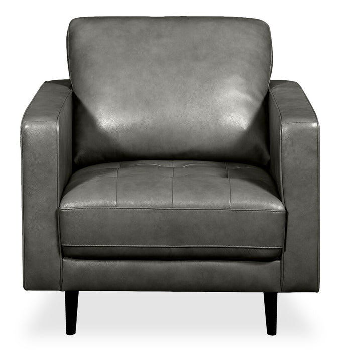 Fauteuil Edge de 35 po en cuir véritable avec pattes en bois et coussin de dossier amovible - gris