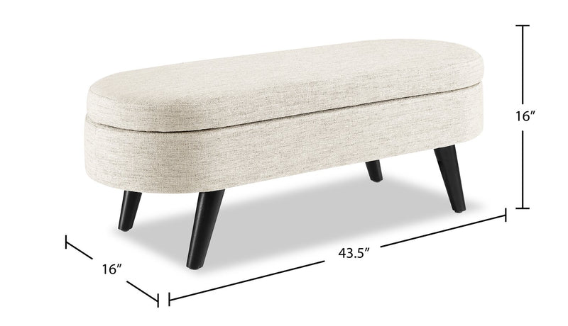 Pouf de rangement ovale Montreal de 43,5 po en tissu - blanc