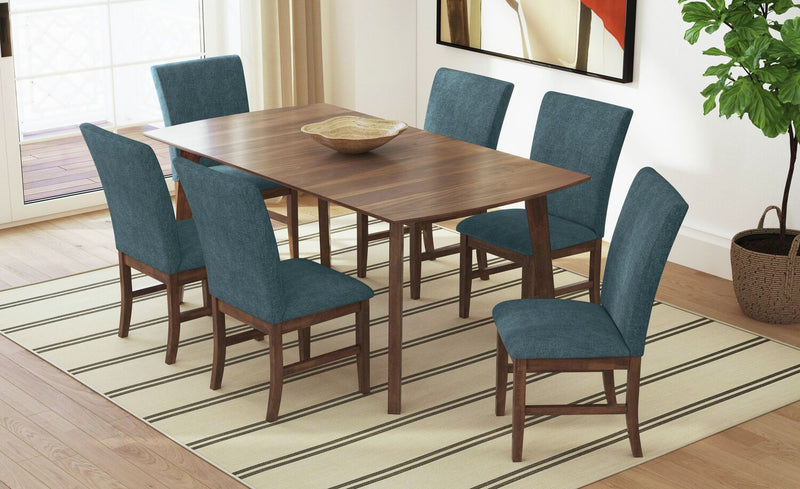 Chaise de salle à manger Rain avec siège et dossier rembourrés en tissu - bleue
