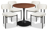 Ensemble de salle à manger Rio 5 pièces avec table ronde de 36 po (L), base piédestal en métal et 4 chaises - brun-noir et taupe