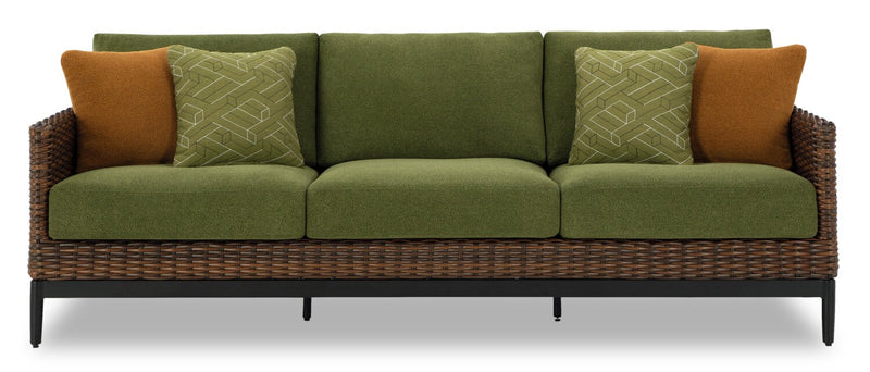 Sofa Tofino pour la terrasse à l’extérieur - osier en résine, résistant aux rayons UV et aux intempéries - vert, brun et noir