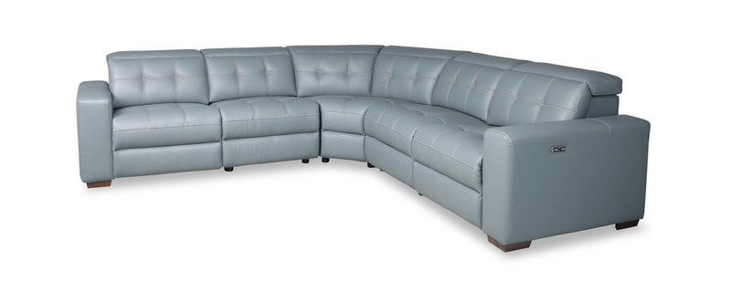 Sofa sectionnel à inclinaison électrique Geneva 3 pièces en cuir véritable avec appuie-têtes électriques et port USB - bleu piscine