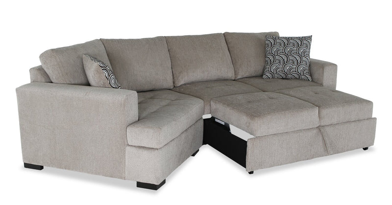 Sofa-lit sectionnel enveloppant de gauche Legend 2 pièces fabriqué au Canada en tissu de chenille - beige platine