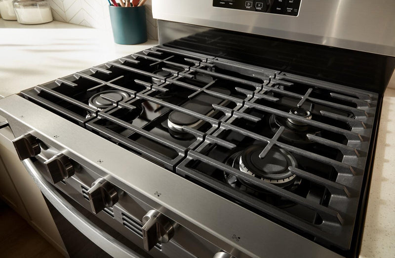 Cuisinière à gaz Whirlpool de 5 pi³ avec friture à air et autonettoyage - acier inoxydable noir - WFGS5030RV
