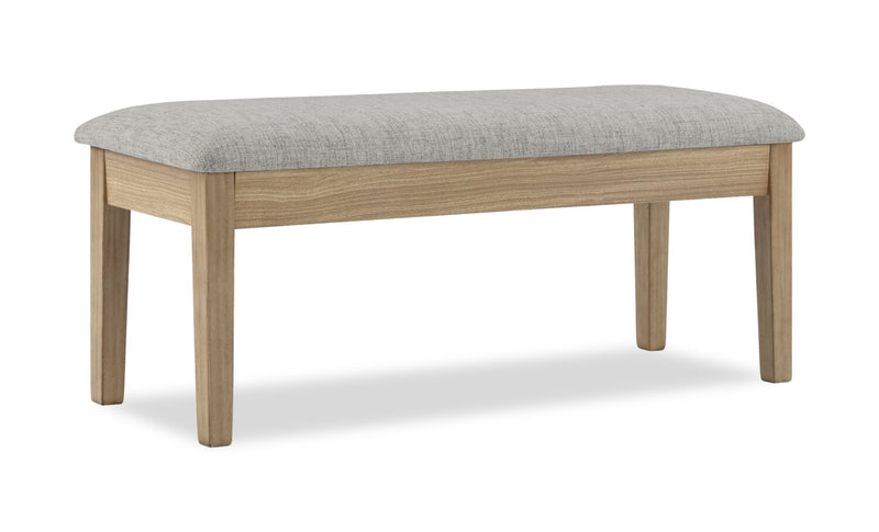 Ensemble de salle à manger Cove 6 pièces en mélamine avec table de 66 po (L), tiroirs de rangement, banc et 4 chaises - naturel et gris