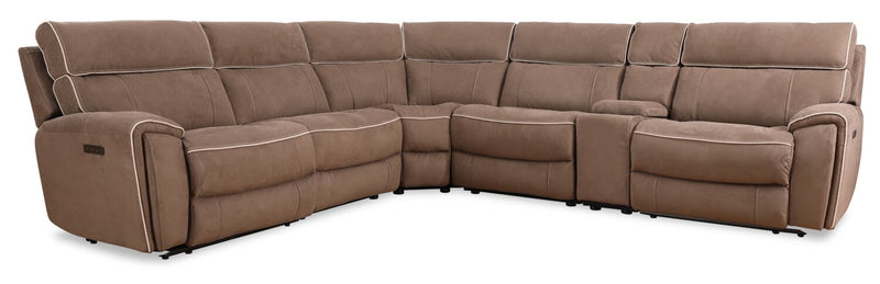 Sofa sectionnel à inclinaison électrique Newport de Cindy Crawford Home 6 pièces en suédine avec fauteuil inclinable sans accoudoirs - taupe