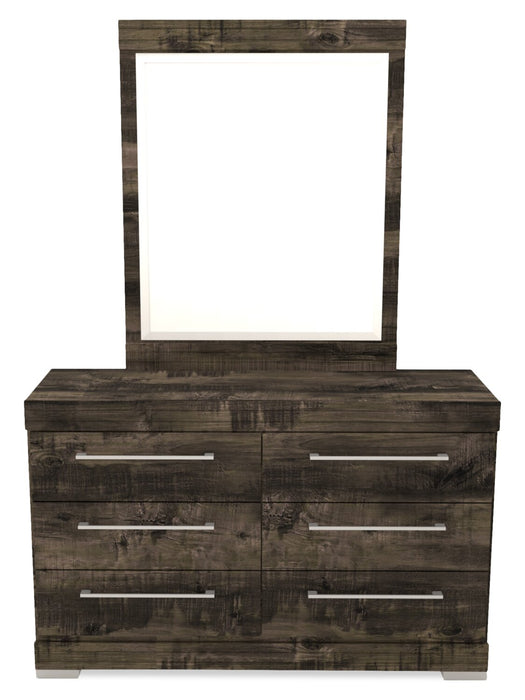 Ensemble de chambre à coucher Riley 6 pièces avec lit à panneaux, commode, miroir et table de nuit, fabriqué au Canada, gris - format lit simple