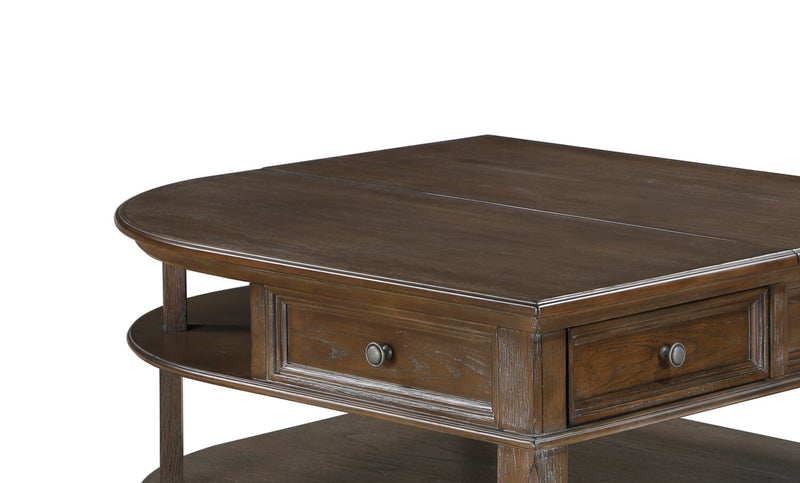 Table à café traditionnelle Weston de 38 po avec dessus relevable, rangement et roulettes - orme brun