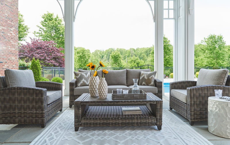 Ensemble Canmore 4 pièces pour la terrasse à l’extérieur avec sofa, 2 fauteuils et table à café - résistant aux intempéries - gris