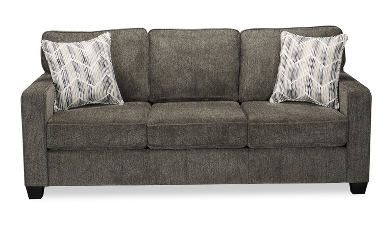 Sofa Lennox de 83 po fabriqué au Canada en tissu de chenille avec coussins réversibles et coussins décoratifs - gris