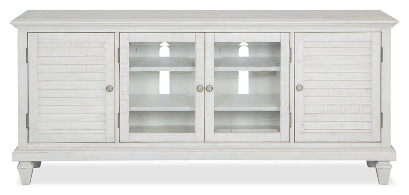 Meuble audio-vidéo rustique Baron 4 pièces de 114 po en pin avec rangement et système de gestion des câbles pour téléviseurs jusqu’à 70 po - albâtre