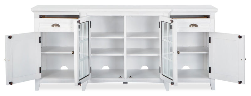 Meuble pour téléviseur traditionnel Wesley de 70 po avec rangement et système de gestion des câbles pour téléviseurs jusqu’à 75 po - blanc calcaire