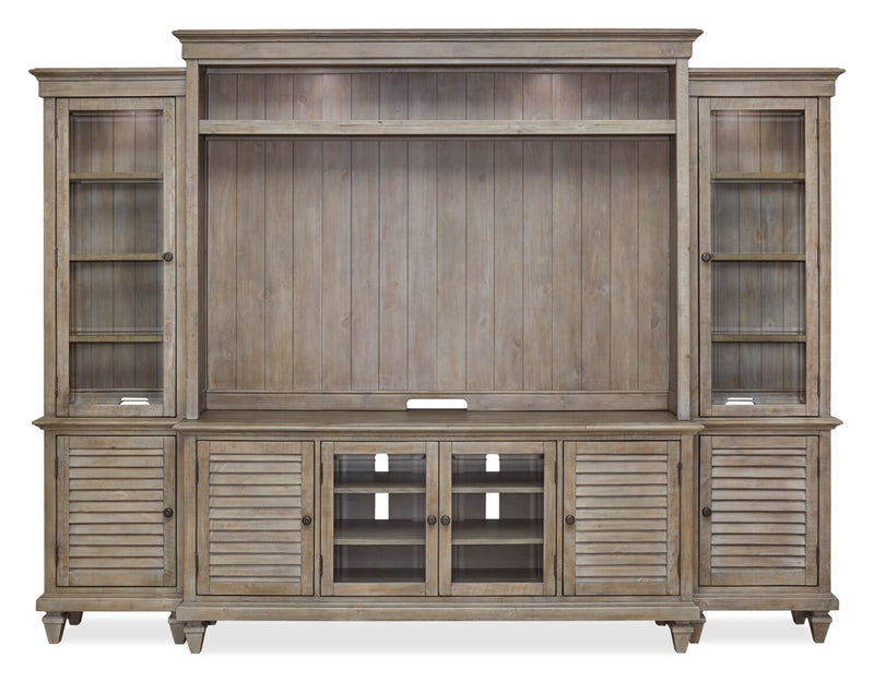 Meuble audio-vidéo rustique Baron 4 pièces de 114 po en pin avec rangement et système de gestion des câbles pour téléviseurs jusqu’à 70 po - gris tourterelle