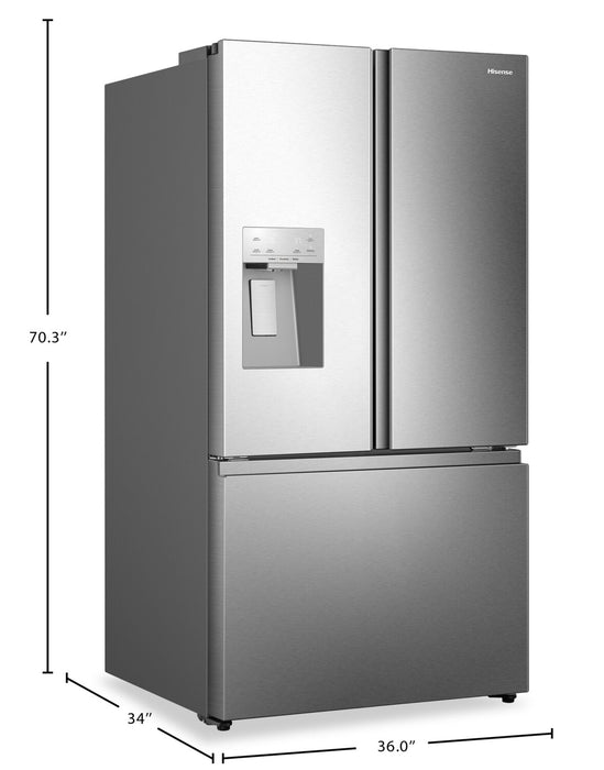 Réfrigérateur Hisense de 30 pi3 et de 36 po à portes françaises - acier inoxydable résistant aux traces de doigts - HRF300P7DSE