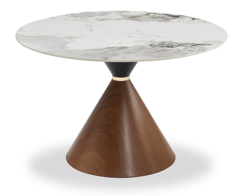 Ensemble de salle à manger Alwin 5 pièces en métal avec table ronde de 47,25 po (L), dessus en pierre frittée et 4 chaises - brun et blanc