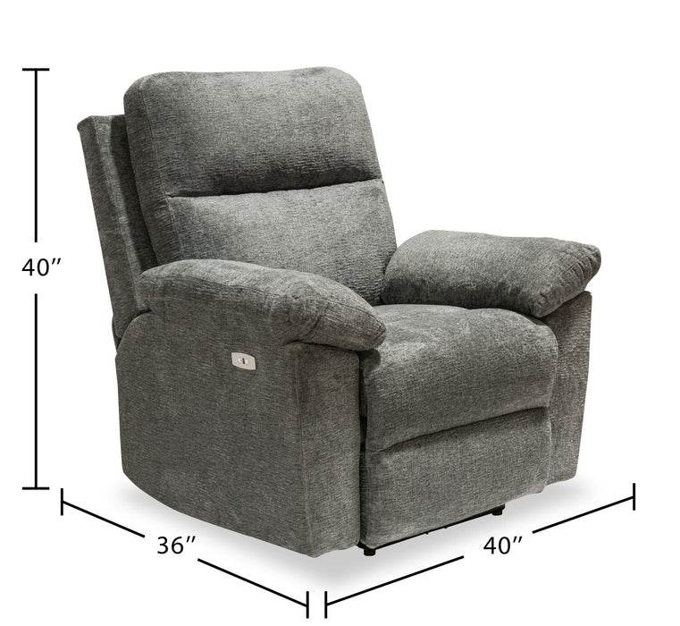 Fauteuil à inclinaison électrique Oliver 40 po fabriqué au Canada, en tissu de chenille avec port USB - gris étain Addison