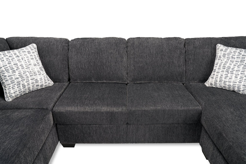 Sofa sectionnel en U de gauche Morgan 2 pièces fabriqué au Canada en tissu de chenille avec coussins décoratifs - gris