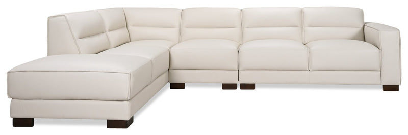 Sofa sectionnel de gauche Citadel 3 pièces en cuir véritable de qualité supérieure avec pattes en bois - blanc givré