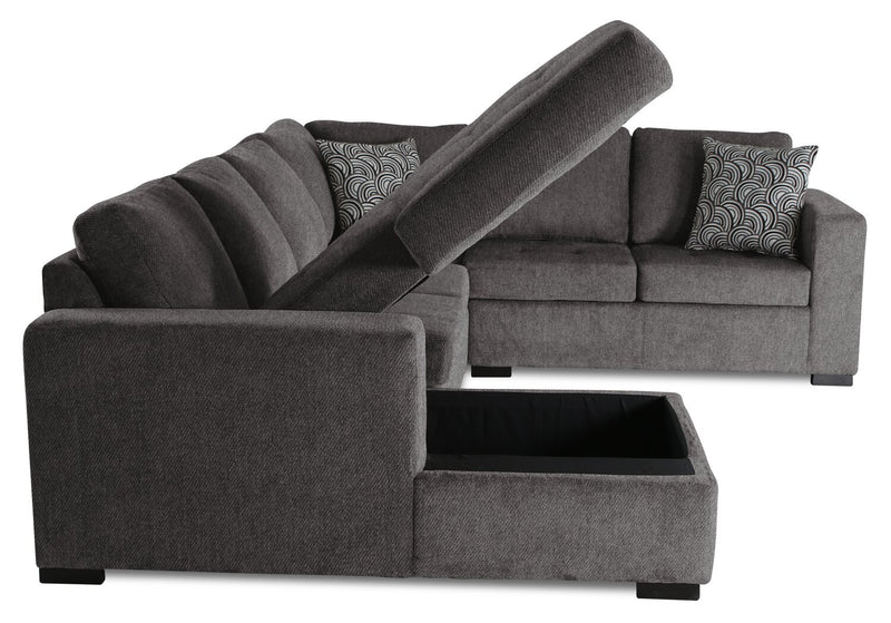 Sofa-lit sectionnel de gauche Legend 4 pièces fabriqué au Canada en tissu de chenille avec fauteuil long de rangement - brun étain