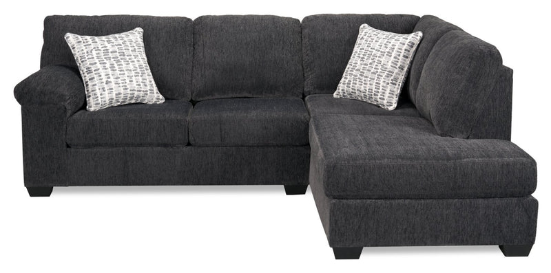 Sofa sectionnel de droite Morgan 2 pièces fabriqué au Canada en tissu de chenille avec coussins décoratifs - gris