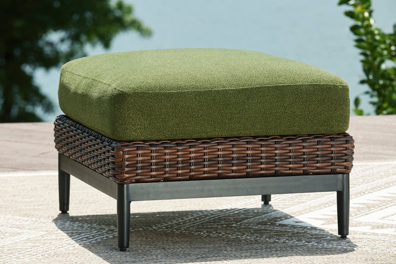 Pouf Tofino pour la terrasse à l’extérieur - osier en résine et aluminium - résistant aux rayons UV et aux intempéries - vert, brun et noir