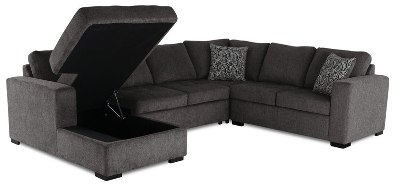 Sofa-lit sectionnel de gauche Legend 4 pièces fabriqué au Canada en tissu de chenille avec fauteuil long de rangement - brun étain