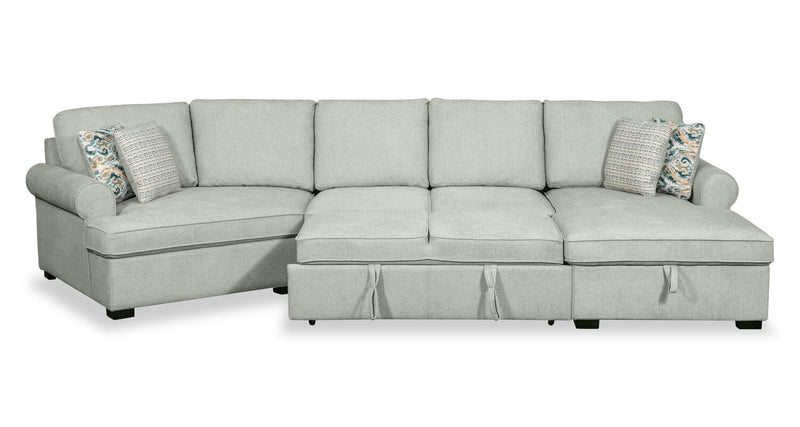 Sofa-lit sectionnel enveloppant de gauche Haven de Scott Living 3 pièces en tissu de chenille avec rangement - écume de mer 