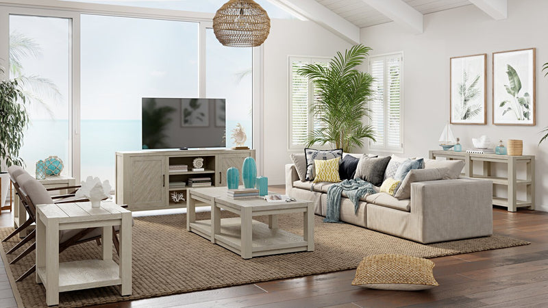 Table à café contemporaine Clifford de 60 po en bois massif avec tablette et roulettes - gris calico