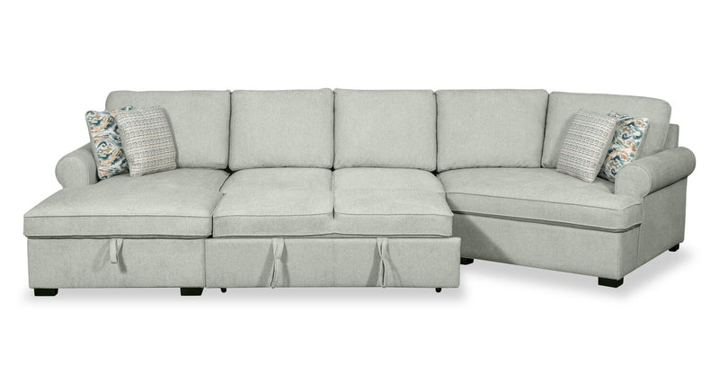  Sofa-lit sectionnel enveloppant de gauche Haven de Scott Living 3 pièces en tissu de chenille avec rangement - écume de mer 