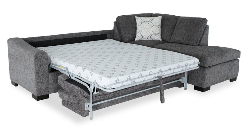 Sofa-lit sectionnel de droite avec grand lit Aubrey de 114 po de style européen en tissu de chenille avec pattes en bois - gris