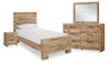 Ensemble de chambre à coucher Derekson 6 pièces pour enfants avec lit à panneau, commode, miroir et table de nuit, naturel - format lit simple