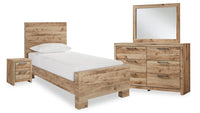  Ensemble de chambre à coucher Derekson 6 pièces pour enfants avec lit à panneau, commode, miroir et table de nuit, naturel - format lit simple