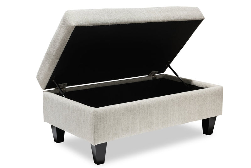 Pouf de rangement Nofia de 44 po fabriqué au Canada en tissu de chenille avec pattes en bois - beige lin