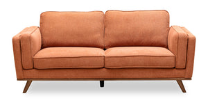 Sofa Kassia de Kort & Co. de 80 po de format condo en tissu d’apparence lin avec base et pattes en bois - orange