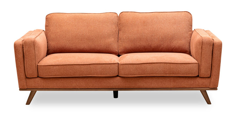 Sofa Kassia de Kort & Co. de 80 po de format condo en tissu d’apparence lin avec base et pattes en bois - orange