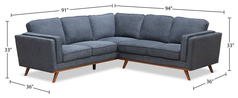 Sofa sectionnel Kassia de Kort & Co. 2 pièces en tissu d’apparence lin avec base et pattes en bois - bleu