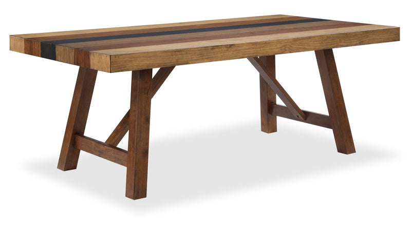 Ensemble de salle à manger Boden 7 pièces avec table de 78 po (L), base à tréteaux et 6 chaises à bordure de clous décoratifs - brun et beige