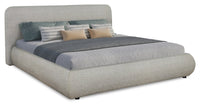 Lit plateforme rembourré Luka en tissu de polyester gris, moderne – format très grand lit