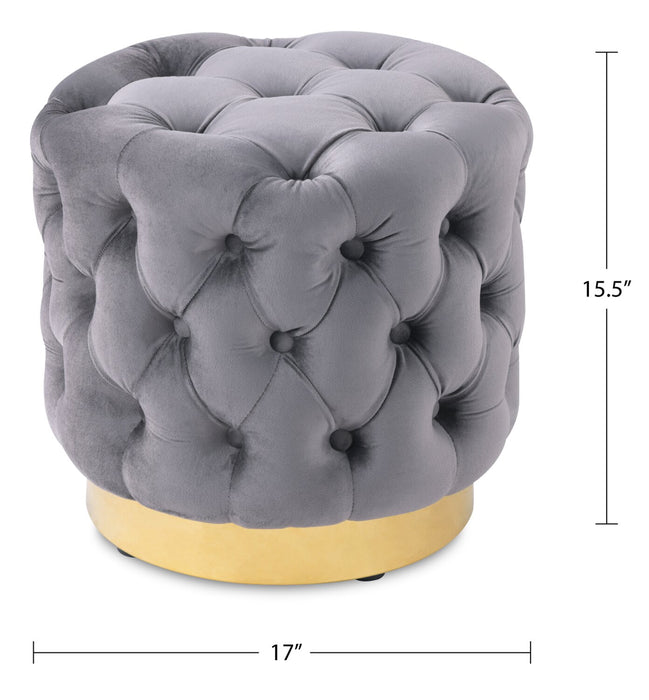 Pouf rond Adell de 17 po en tissu avec base dorée - gris