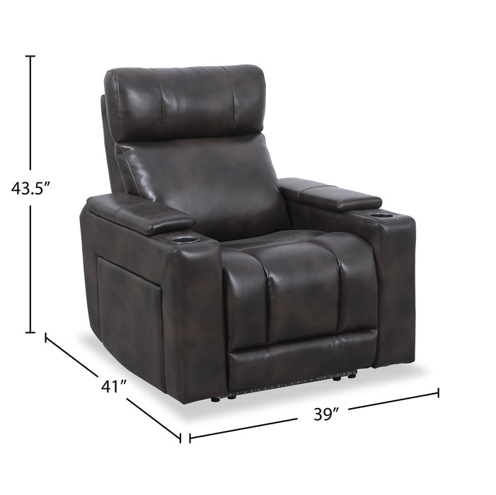 Fauteuil à inclinaison électrique Scott Living Escape de 39 po avec appuie-tête électrique et son ambiophonique - tissu d’apparence cuir brun foncé