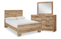 Ensemble de chambre à coucher Derekson 5 pièces avec lit à panneau, commode et miroir, naturel - format lit double
