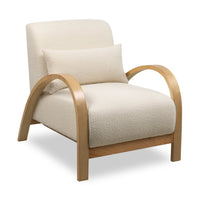  Fauteuil d’appoint Loft de 27,55 po en tissu bouclé avec coussin décoratif, accoudoirs et pattes en bois - blanc