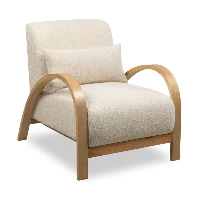 Fauteuil d’appoint Loft de 27,55 po en tissu bouclé avec coussin décoratif, accoudoirs et pattes en bois - blanc