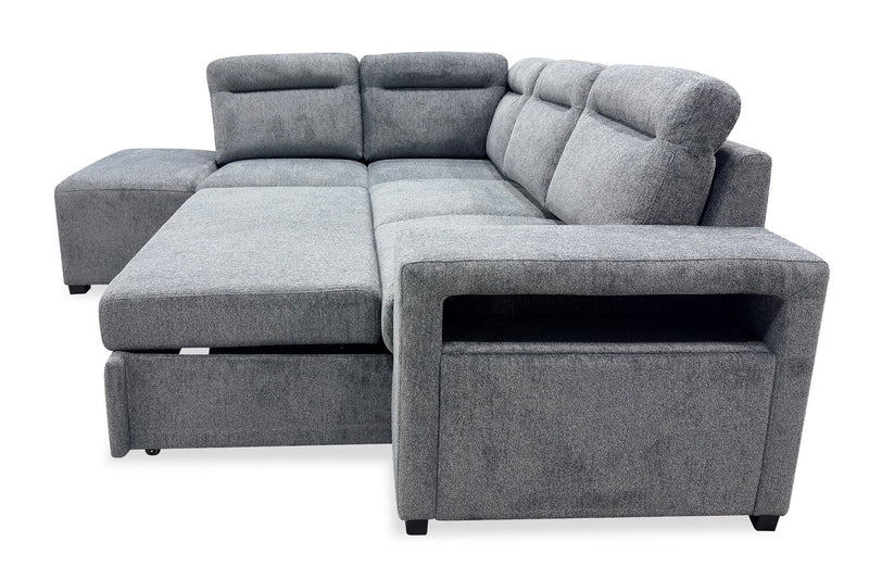 Sofa-lit sectionnel de gauche Coast 3 pièces en tissu avec rangement et pouf - fumée