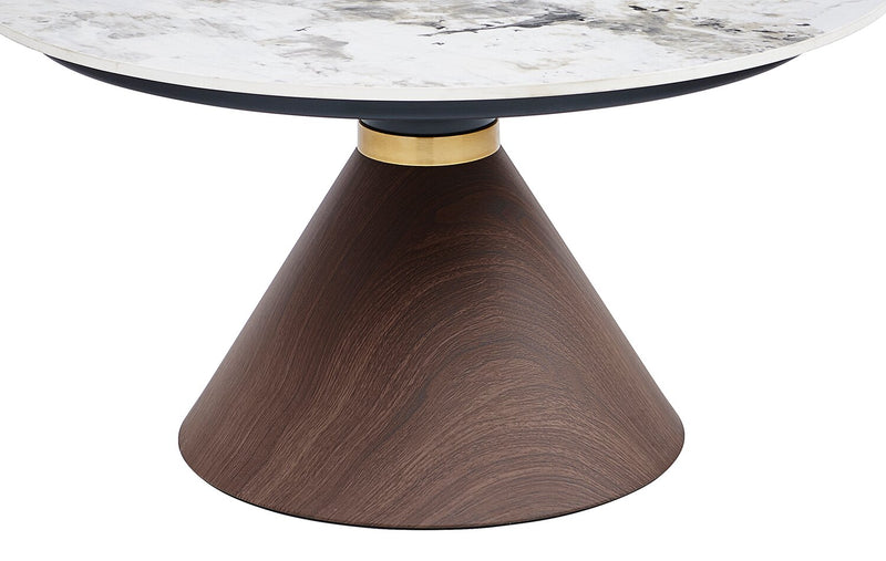 Table à café ronde moderne Alwin de 31,5 po avec dessus en pierre frittée blanche - brune